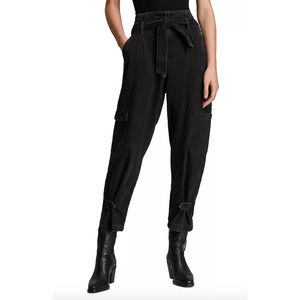 ALLSAINTS Mona Black Wash Relaxed Fit Paperbag Cargo Jeans